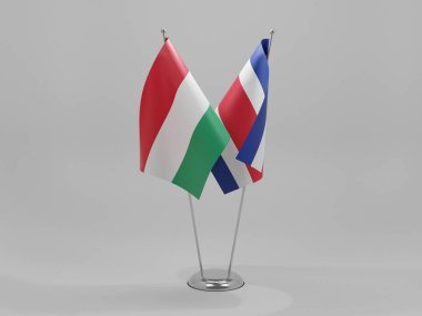 Kosta Rika - Macaristan İşbirliği Bayrakları, Beyaz Arkaplan - 3D Render