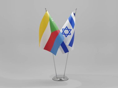 İsrail - Komoros İşbirliği Bayrakları, Beyaz Arkaplan - 3D Render