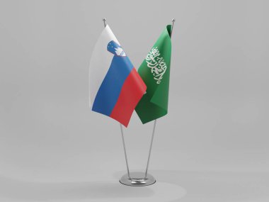 Suudi Arabistan - Slovenya İşbirliği Bayrakları, Beyaz Arkaplan - 3D Render
