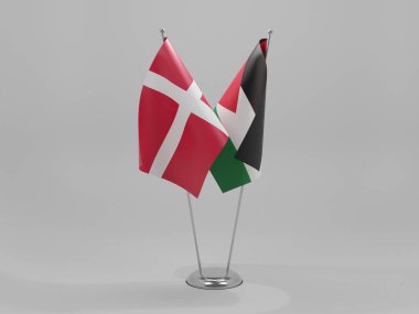 Ürdün - Danimarka İşbirliği Bayrakları, Beyaz Arkaplan - 3D Yapılandırma