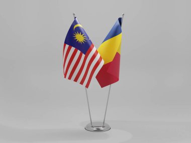 Çad - Malezya İşbirliği Bayrakları, Beyaz Arkaplan - 3D Render