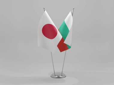 Bulgaristan - Japonya İşbirliği Bayrakları, Beyaz Arkaplan - 3D Hazırlama