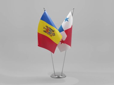 Panama - Moldova İşbirliği Bayrakları, Beyaz Arkaplan - 3D Render