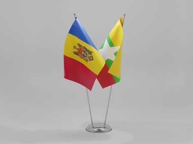 Myanmar - Moldova İşbirliği Bayrakları, Beyaz Arkaplan - 3D Render