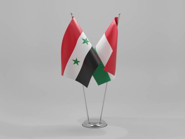 Macaristan - Suriye İşbirliği Bayrakları, Beyaz Arkaplan - 3D Render