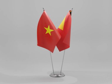 Doğu Timor - Vietnam İşbirliği Bayrakları, Beyaz Arkaplan - 3D Render