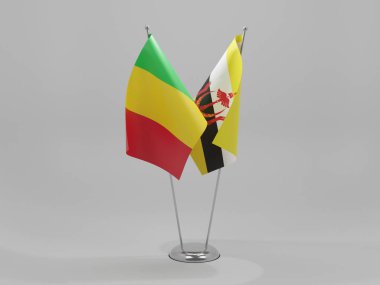 Brunei - Mali İşbirliği Bayrakları, Beyaz Arkaplan - 3D Render