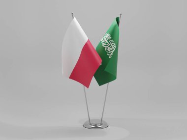 Suudi Arabistan - Polonya İşbirliği Bayrakları, Beyaz Arkaplan - 3D Render