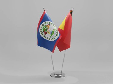 Doğu Timor - Belize İşbirliği Bayrakları, Beyaz Arkaplan - 3D Render