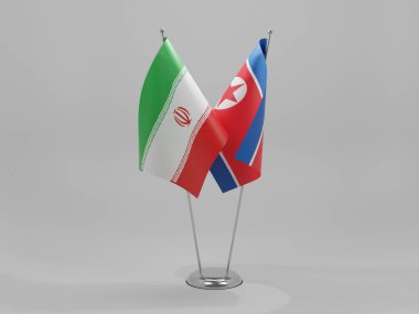Kuzey Kore - İran İşbirliği Bayrakları, Beyaz Arkaplan - 3D Yapılandırma