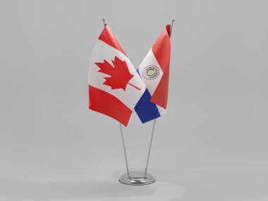 Paraguay - Kanada İşbirliği Bayrakları, Beyaz Arkaplan - 3D Render