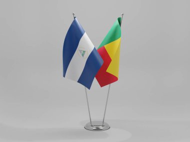 Benin - Nikaragua İşbirliği Bayrakları, Beyaz Arkaplan - 3D Render