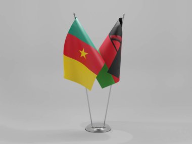 Malawi - Kamerun İşbirliği Bayrakları, Beyaz Arkaplan - 3D Render