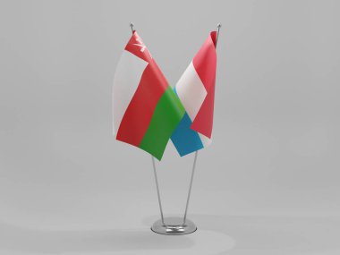 Lüksemburg - Umman İşbirliği Bayrakları, Beyaz Arkaplan - 3D Render