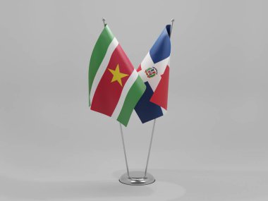 Dominik Cumhuriyeti - Surinam Cooperation Flags, Beyaz Arkaplan - 3D Render