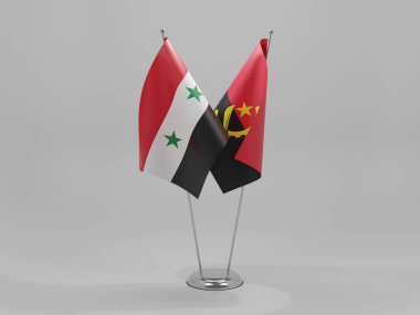 Angola - Suriye İşbirliği Bayrakları, Beyaz Arkaplan - 3D Render
