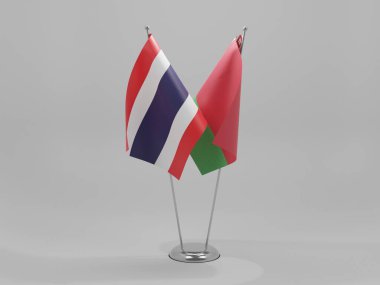 Belarus - Tayland İşbirliği Bayrakları, Beyaz Arkaplan - 3D Render