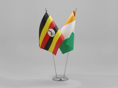 Cote D Ivoire - Uganda İşbirliği Bayrakları, Beyaz Arkaplan - 3D Render