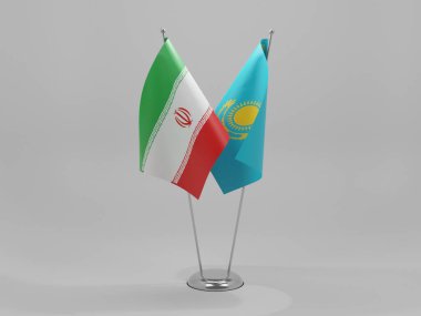Kazakistan - İran İşbirliği Bayrakları, Beyaz Arkaplan - 3D Render