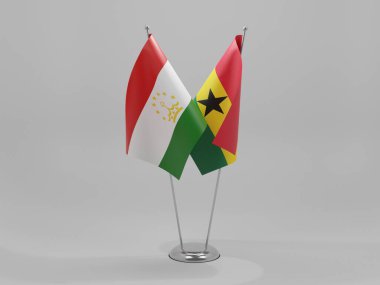 Gana - Tacikistan İşbirliği Bayrakları, Beyaz Arkaplan - 3D Render