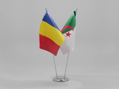 Cezayir - Romanya İşbirliği Bayrakları, Beyaz Arkaplan - 3D Render