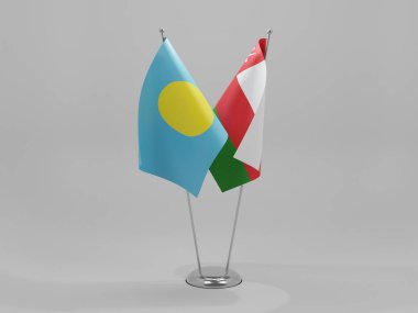 Umman - Palau İşbirliği Bayrakları, Beyaz Arkaplan - 3D Render