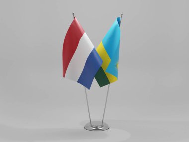 Ruanda - Hollanda İşbirliği Bayrakları, Beyaz Arkaplan - 3D Render