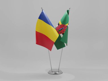 Dominica - Romanya İşbirliği Bayrakları, Beyaz Arkaplan - 3D Hazırlama