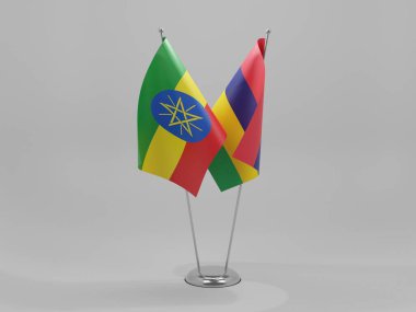 Mauritius - Etiyopya İşbirliği Bayrakları, Beyaz Arkaplan - 3D Render