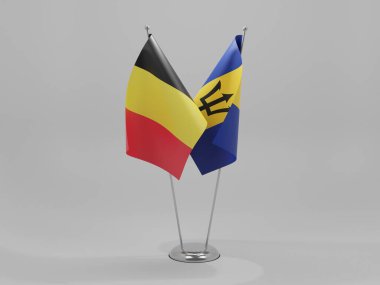 Barbados - Belçika İşbirliği Bayrakları, Beyaz Arkaplan - 3D Render
