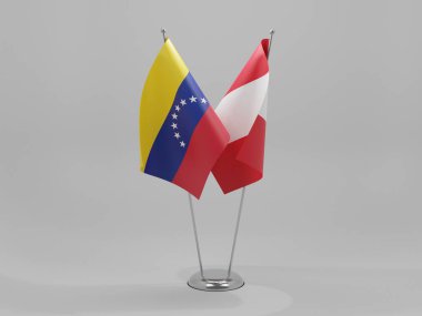 Peru - Venezuela İşbirliği Bayrakları, Beyaz Arkaplan - 3D Render
