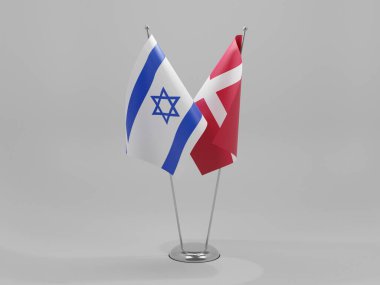 Danimarka - İsrail İşbirliği Bayrakları, Beyaz Arkaplan - 3D Yapılandırma