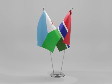 Gambiya - Cibuti İşbirliği Bayrakları, Beyaz Arkaplan - 3D Render