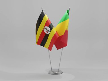 Mali - Uganda İşbirliği Bayrakları, Beyaz Arkaplan - 3D Render