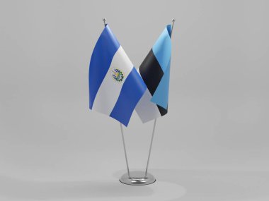 Estonya - El Salvador İşbirliği Bayrakları, Beyaz Arkaplan - 3D Render