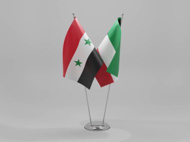 Kuveyt - Suriye İşbirliği Bayrakları, Beyaz Arkaplan - 3D Render