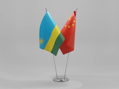 Çin - Ruanda İşbirliği Bayrakları, Beyaz Arkaplan - 3D Render