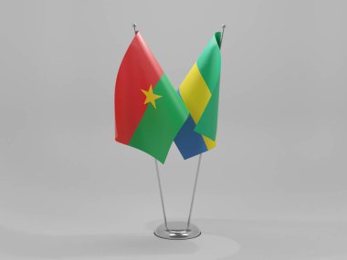 Gabon - Burkina Faso İşbirliği Bayrakları, Beyaz Arkaplan - 3D Render