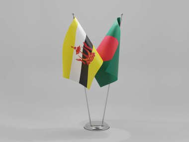 Bangladeş - Brunei İşbirliği Bayrakları, Beyaz Arkaplan - 3D Render