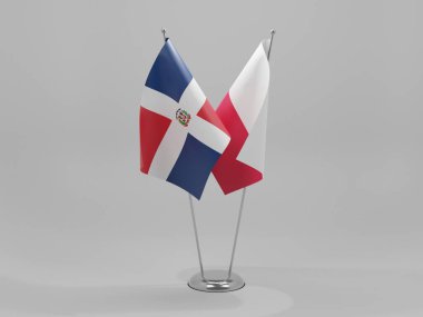 Polonya - Dominik Cumhuriyeti İşbirliği Bayrakları, Beyaz Arkaplan - 3D Render