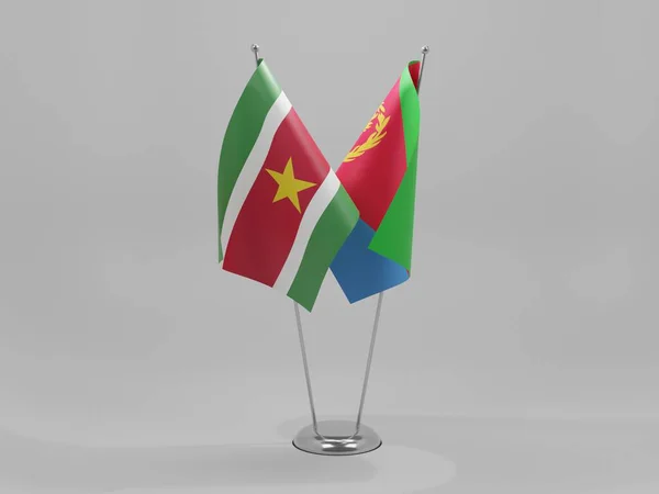 Ερυθραία Σημαίες Συνεργασίας Σουρινάμ Λευκό Φόντο Render — Φωτογραφία Αρχείου
