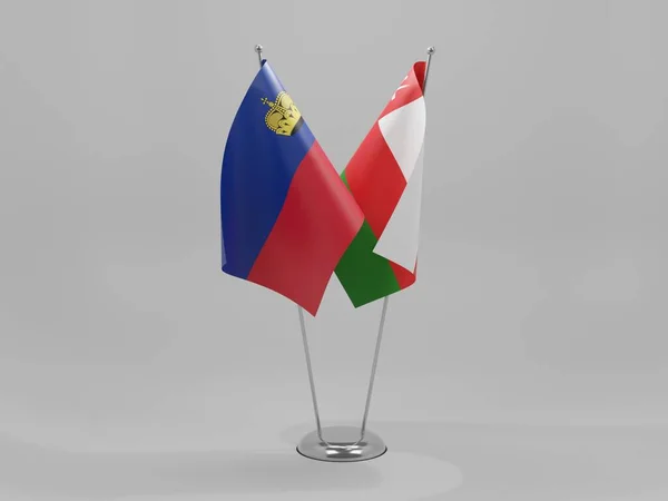 Flagi Współpracy Oman Liechtenstein Białe Tło Render — Zdjęcie stockowe