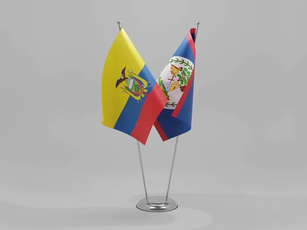 Belize Ecuadors Samarbetsflaggor Vit Bakgrund Render — Stockfoto