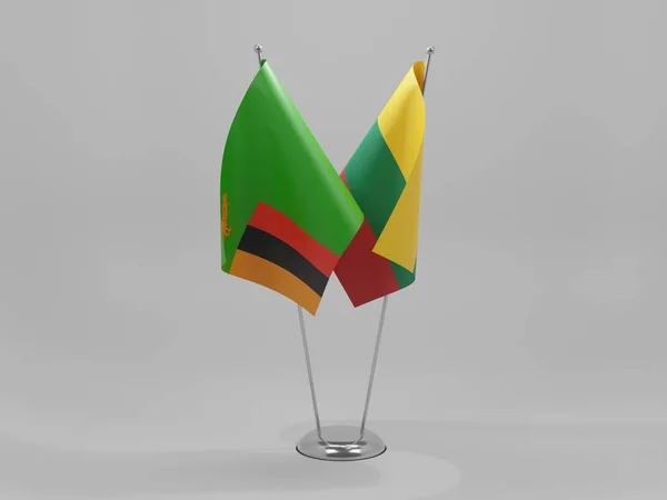 リトアニア ザンビア協力旗 白背景 3Dレンダリング — ストック写真