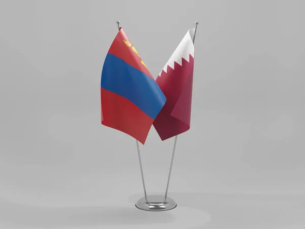 Qatar Banderas Cooperación Mongolia Fondo Blanco Render — Foto de Stock