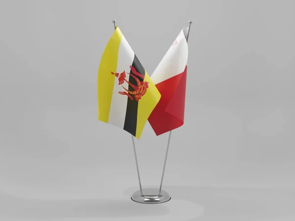 Malta Brunei Samenwerking Vlaggen Witte Achtergrond Render — Stockfoto