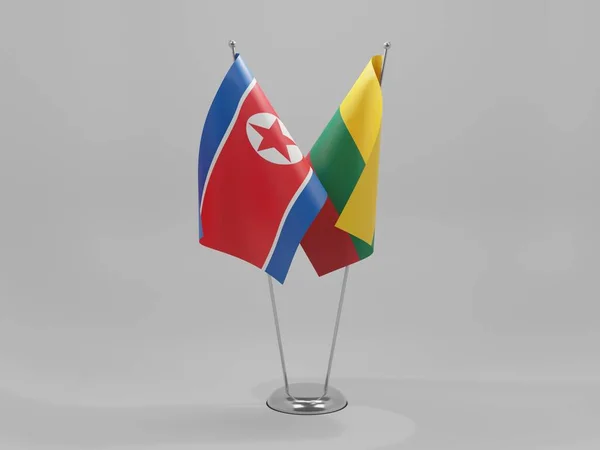 Lituânia Bandeiras Cooperação Coreia Norte Fundo Branco Render — Fotografia de Stock