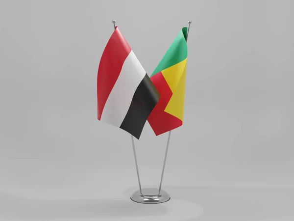 Benin Jemeńskie Flagi Współpracy Białe Tło Render — Zdjęcie stockowe