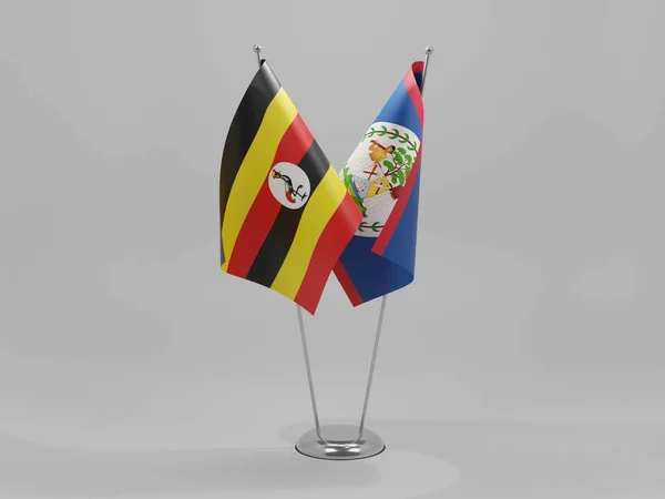 Belize Bandiere Cooperazione Uganda Sfondo Bianco Render — Foto Stock