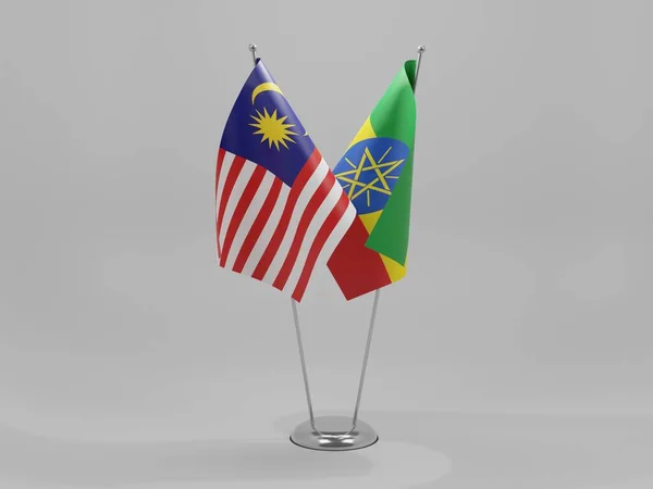 Etiópia Malajzia Együttműködési Zászlók Fehér Háttér Render — Stock Fotó